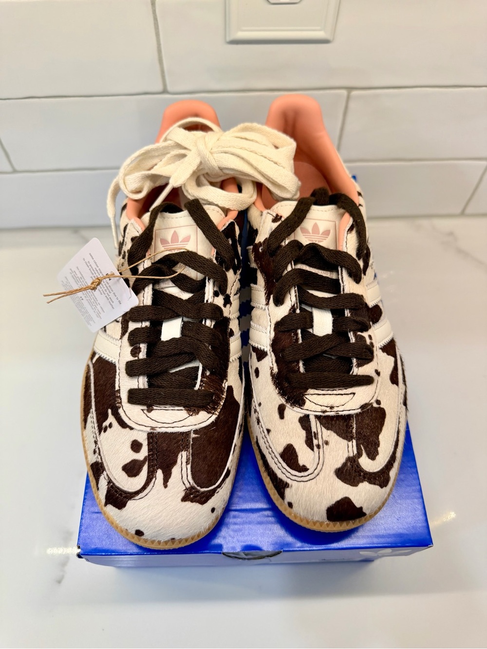 adidas Samba OG Cow Print Sneakers in Brown, White and Pink Interior - Picture 4 of 7